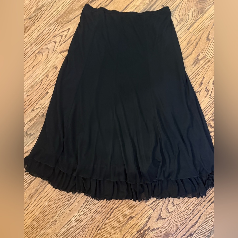 Skirt Long Black Flirty Flouncy Connected Apparel SZ XL Stretchy